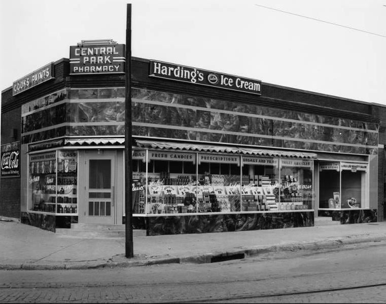 Vintage photo of exterior of Central Park Pharmacy